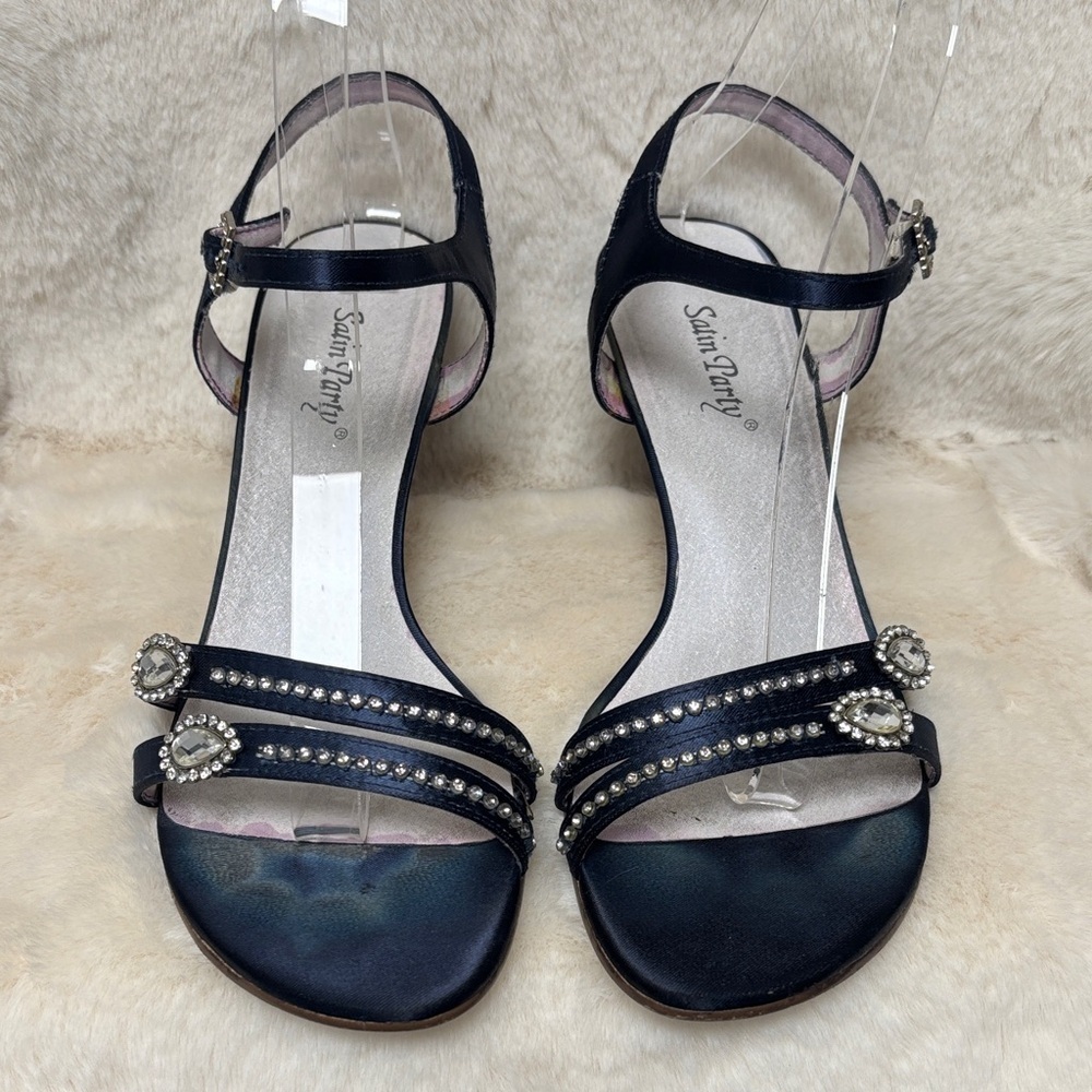 Satin Party Dyed Midnight Blue Embellished Heels - Picture 3 of 11